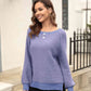 Round Neck Ribbed Trim Sweater - Deals DejaVu