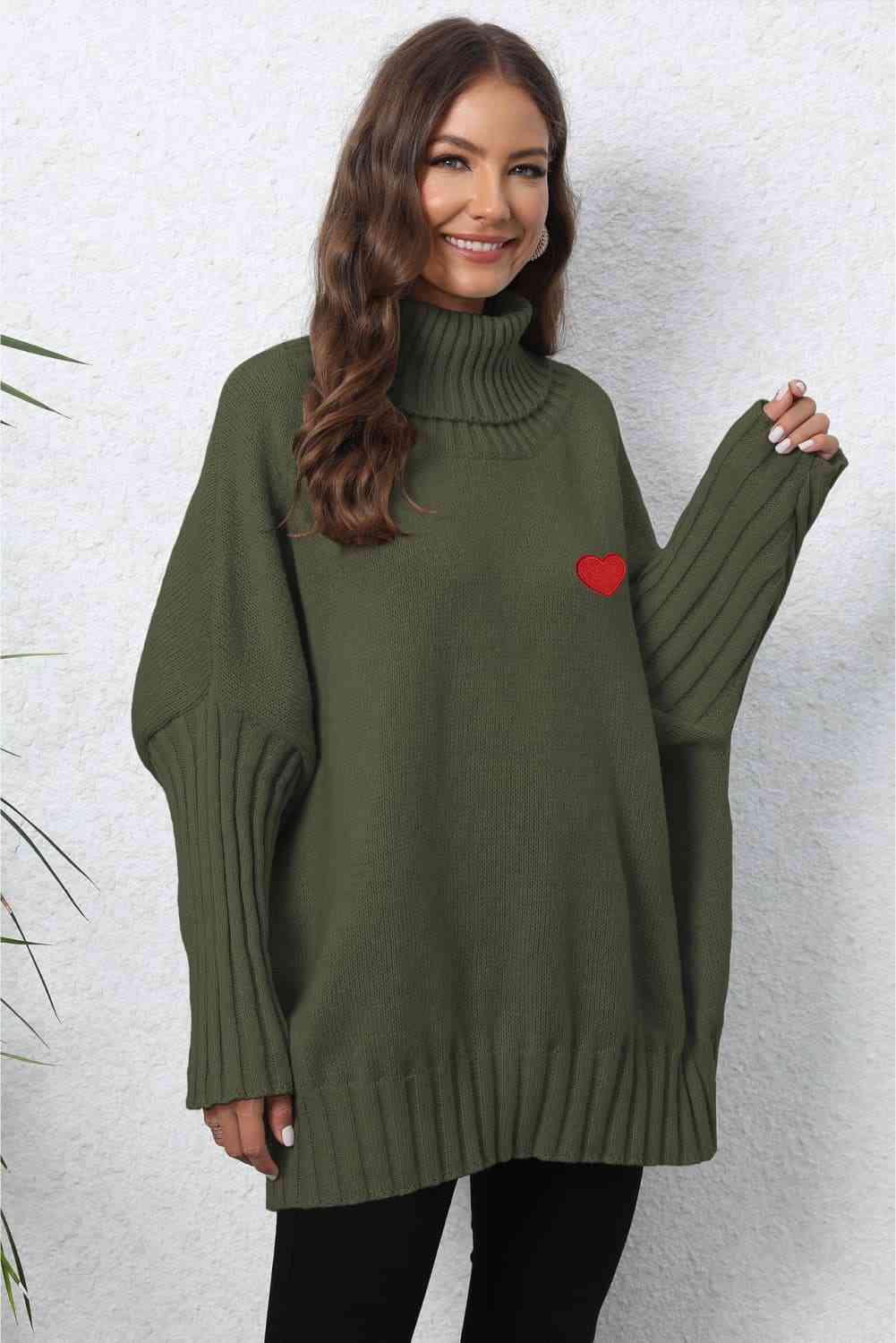 Turtle Neck Long Sleeve Ribbed Sweater - Deals DejaVu