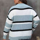 Plus Size Striped V-Neck Dropped Shoulder Sweater
