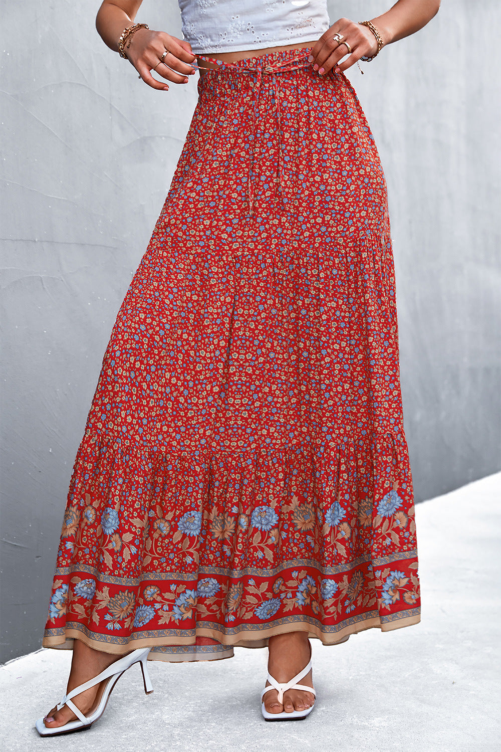 Floral Tied Maxi Skirt (TB7) T - Deals DejaVu