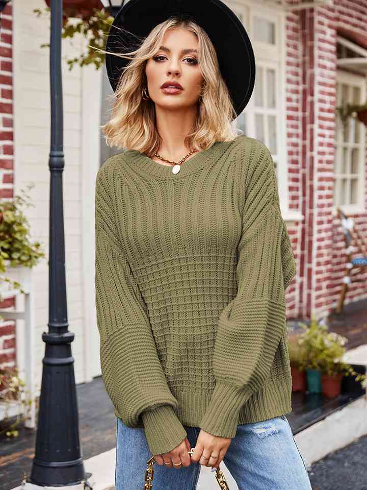 Round Neck Dropped Shoulder Sweater - Deals DejaVu