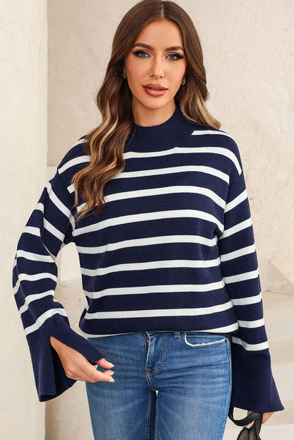 Striped Slit Drop Shoulder Sweater