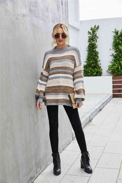 Round Neck Dropped Shoulder Sweater - Deals DejaVu