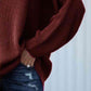 Full Size Cutout V-Neck Rib-Knit Sweater - Deals DejaVu