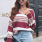 Striped V-Neck Dropped Shoulder Sweater