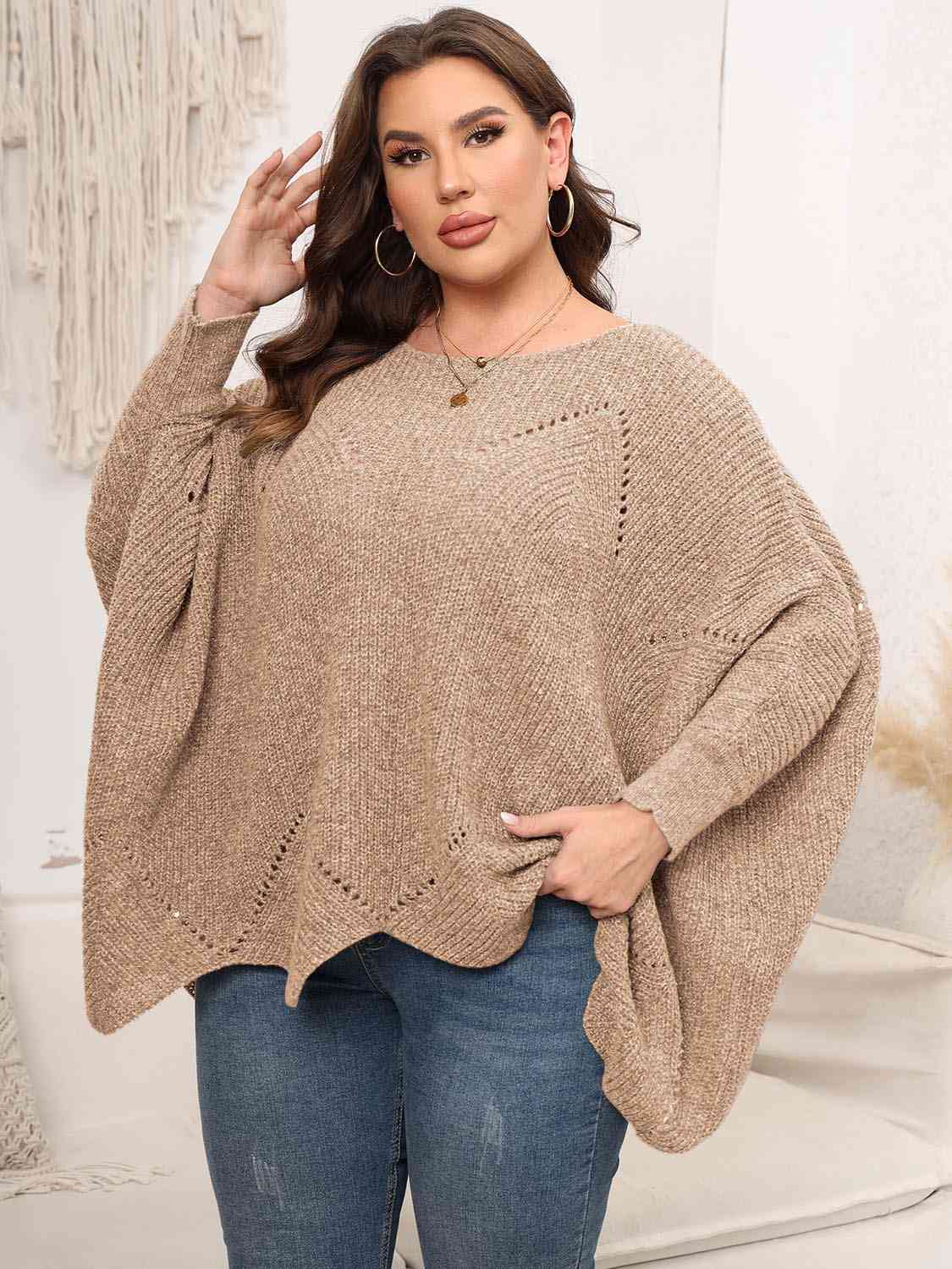 Plus Size Round Neck Batwing Sleeve Sweater - Deals DejaVu