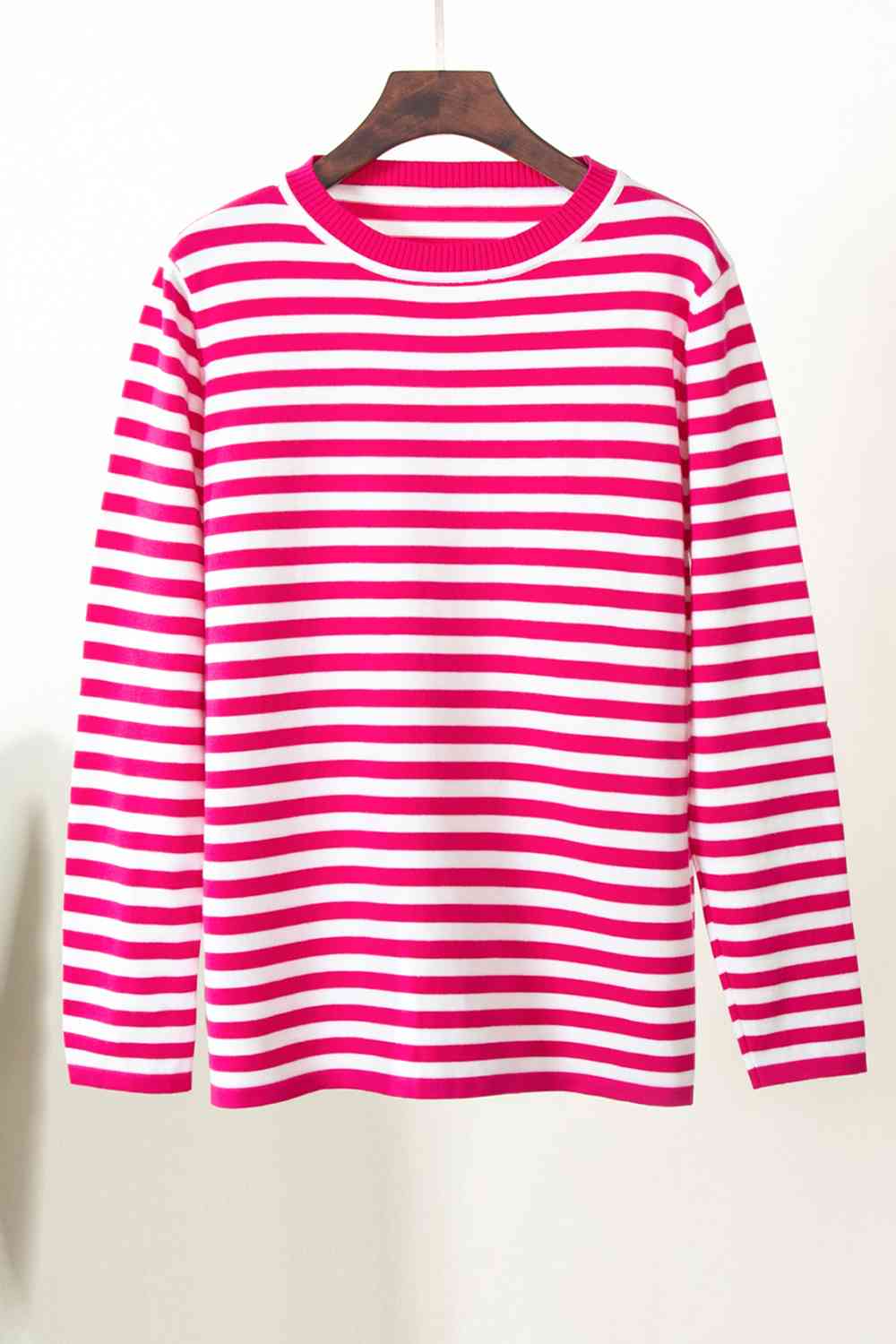 Striped Round Neck Long Sleeve Sweater - Deals DejaVu