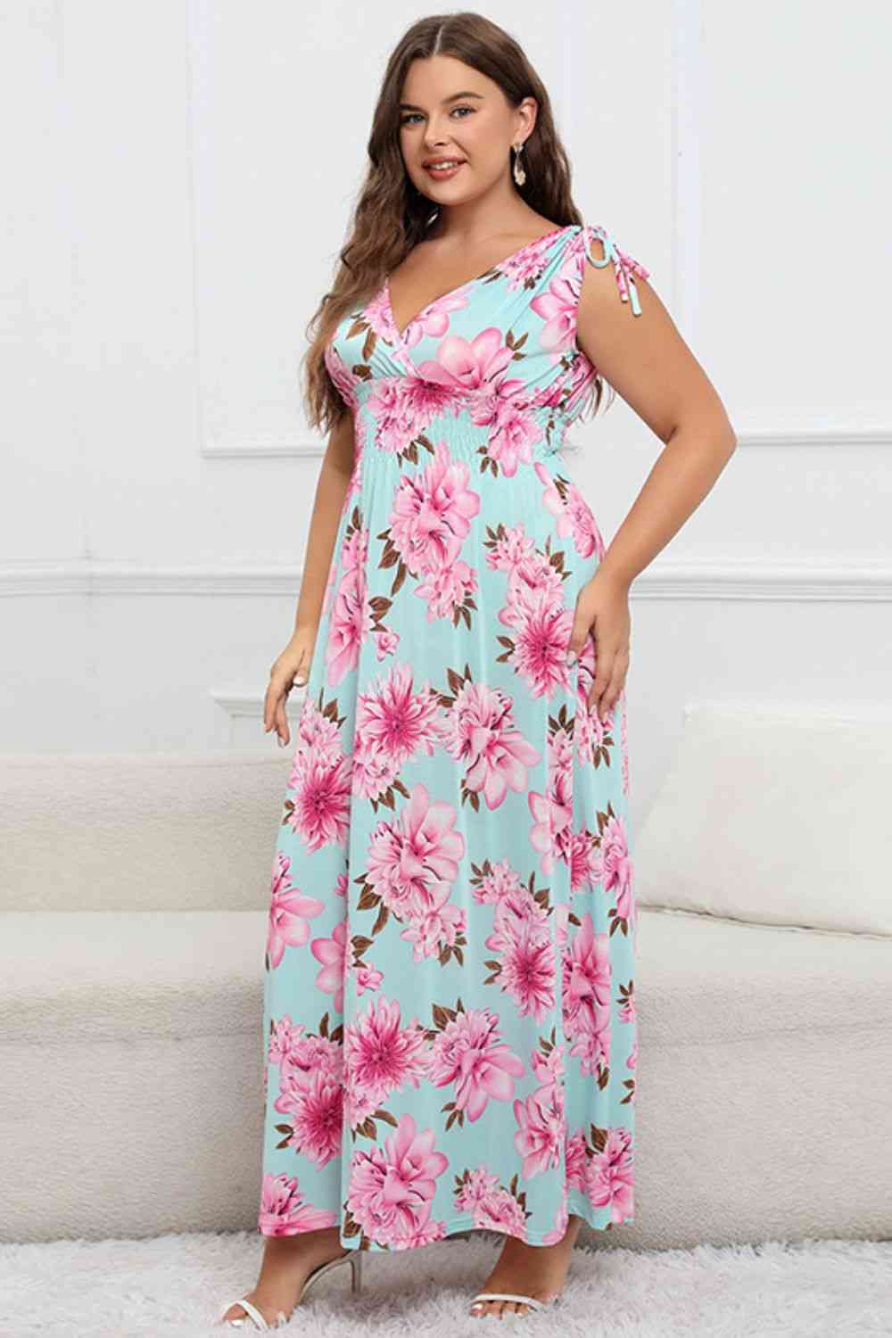 Full Size Floral Surplice Neck Maxi Dress (BWMT) T - Deals DejaVu