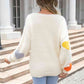 Heart Pattern Round Neck Long Sleeve Sweater - Deals DejaVu