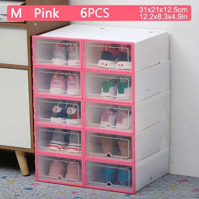 6pcs Fold Plastic shoe boxes storage box shoes box thickened dustproof shoe organizer box superimposed combination shoe cabinet(1U67)(AK9)(F67)