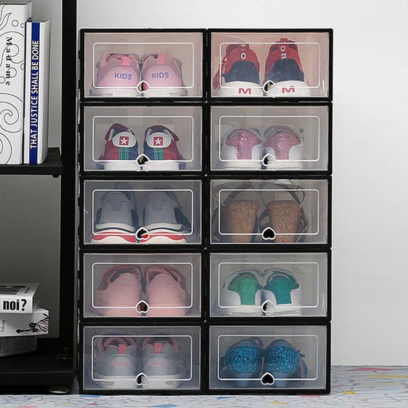 6pcs Fold Plastic shoe boxes storage box shoes box thickened dustproof shoe organizer box superimposed combination shoe cabinet(1U67)(AK9)(F67)