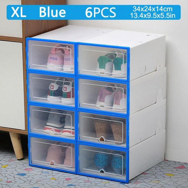 6pcs transparent shoe box thickened transparent dustproof shoe storage box can stacked combination shoe cabinet shoe organizer (1U67)(AK9)(F67)