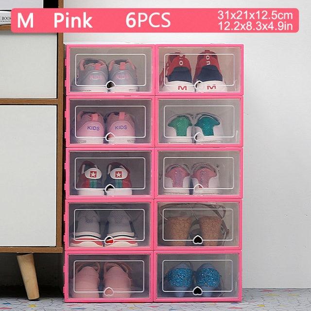 6pcs transparent shoe box thickened transparent dustproof shoe storage box can stacked combination shoe cabinet shoe organizer (1U67)(AK9)(F67)
