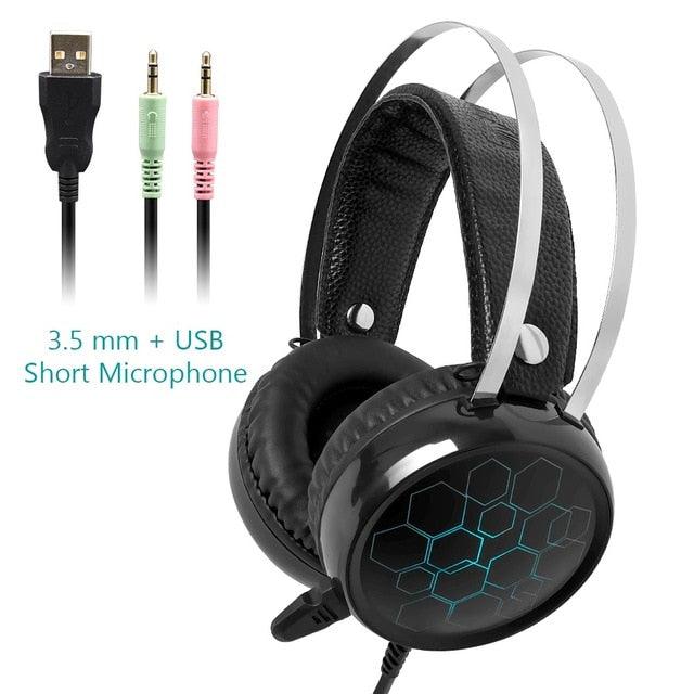 7.1 Gaming Headset with Microphone Headphones - Surround Sound USB Wired Gamer Earphone for PC Computer Xbox One PS4 RGB Light (AH)
