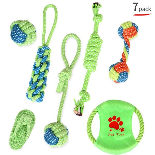 7 Pcs /9 Pcs Pet Cotton Rope Dog Toy - Chew Toys Interactive Pet Cat Dog Tooth Cleaning - Love Throwing Bite Toys (2W3)(7W2)(F73)