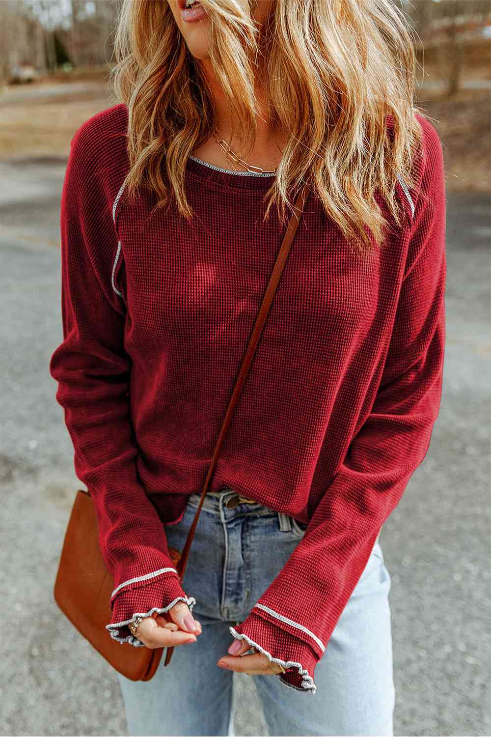 Round Neck Long Sleeve Sweater - Deals DejaVu