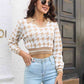 Houndstooth Johnny Collar Cropped Sweater