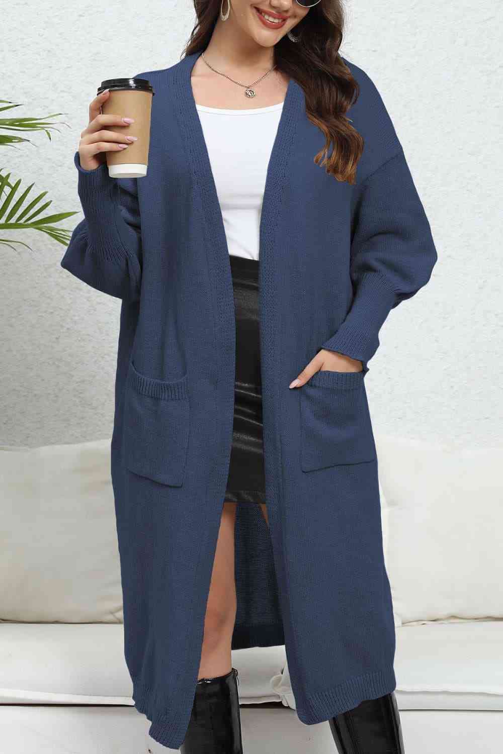 Open Front Dropped Shoulder Cardigan - Deals DejaVu