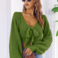 Bow V-Neck Long Sleeve Cropped Sweater