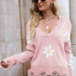 Flower Distressed Ribbed Trim Sweater - Deals DejaVu