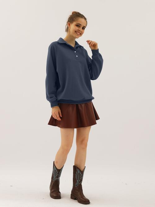 Ninexis Full Size Quarter-Button Collared Sweatshirt