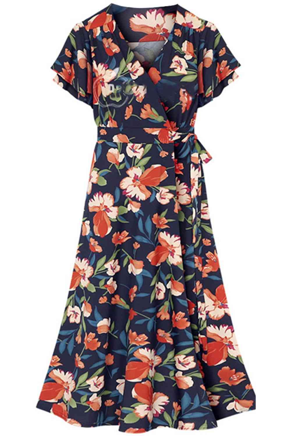 Plus Size Floral Surplice Neck Flutter Sleeve Dress (MWBT) T - Deals DejaVu