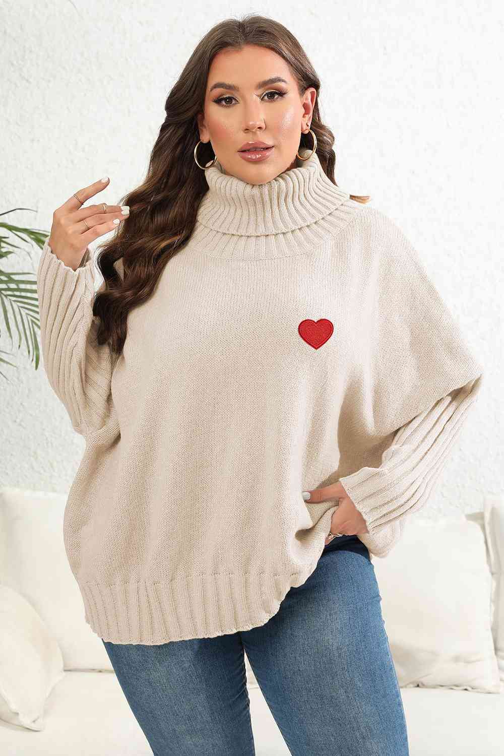 Plus Size Turtle Neck Long Sleeve Sweater - Deals DejaVu