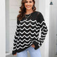 Wave Pattern Round Neck Long Sleeve Sweater - Deals DejaVu