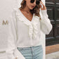 Ruffle Trim Button-Down Dropped Shoulder Sweater