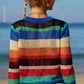 Rainbow Stripe Openwork Long Sleeve Cover-Up (TB11D) T - Deals DejaVu