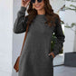 Round Neck Long Sleeve Mini Dress with Pockets (BFD) T - Deals DejaVu
