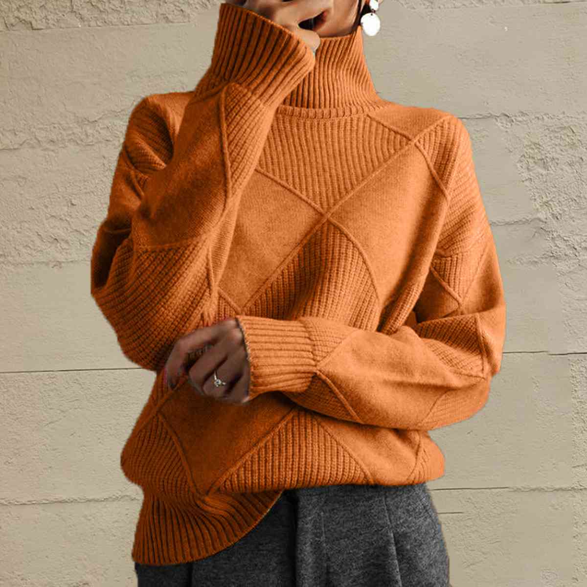 Geometric Turtleneck Long Sleeve Sweater - Deals DejaVu