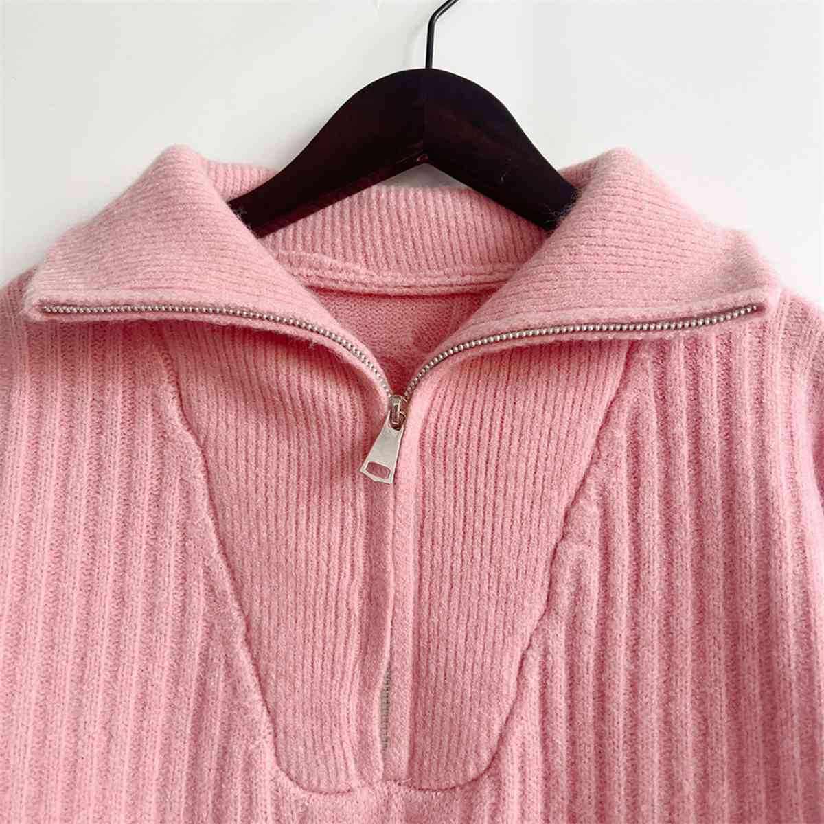 Ribbed Half Zip Long Sleeve Sweater - Deals DejaVu