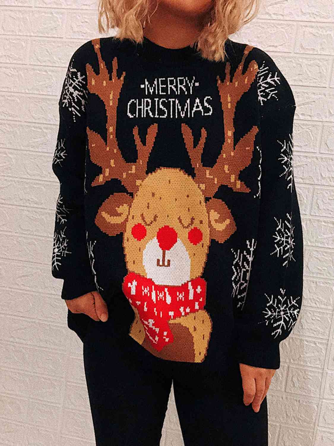 Christmas Element Long Sleeve Sweater - Deals DejaVu