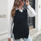 Frayed Hem Slit Sweater Vest - Deals DejaVu