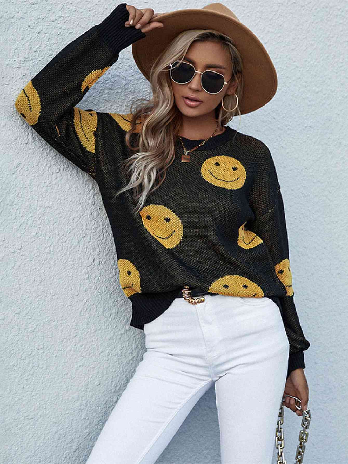 Smiley Face Sweater - Deals DejaVu