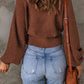 Ribbed Trim Balloon Sleeve Sweater - Deals DejaVu