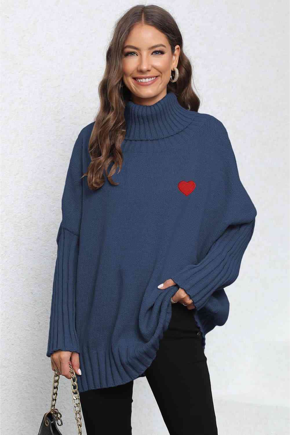 Turtle Neck Long Sleeve Ribbed Sweater - Deals DejaVu