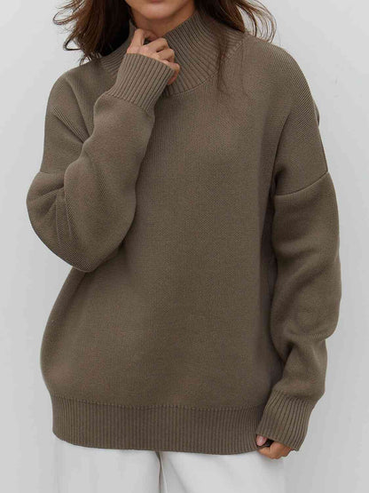 Mock Neck Dropped Shoulder Sweater - Deals DejaVu