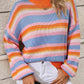 Striped Round Neck Dropped Shoulder Sweater - Deals DejaVu