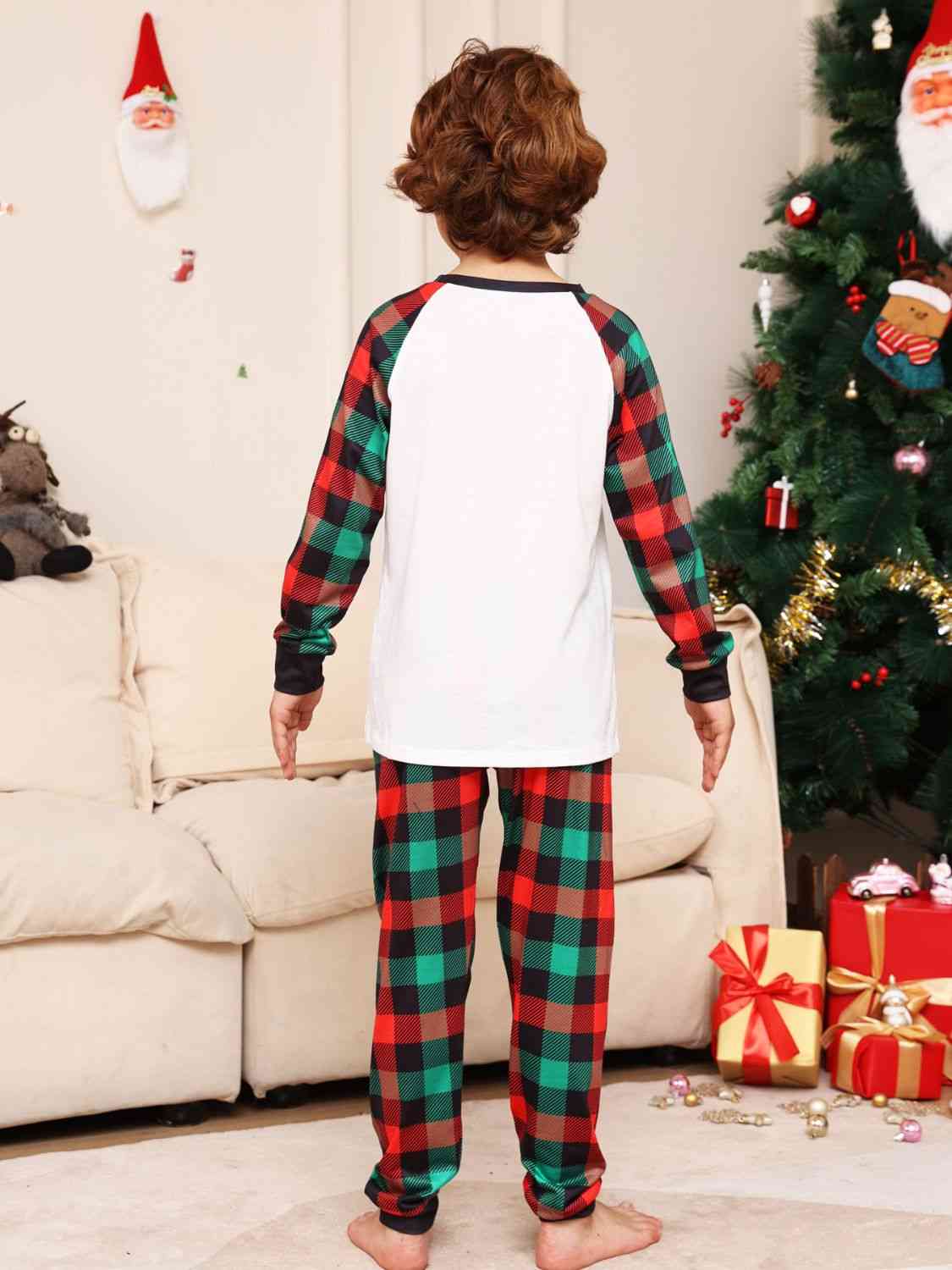 Reindeer Graphic Top and Plaid Pants Set