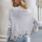 Flower Distressed Long Sleeve Sweater - Deals DejaVu