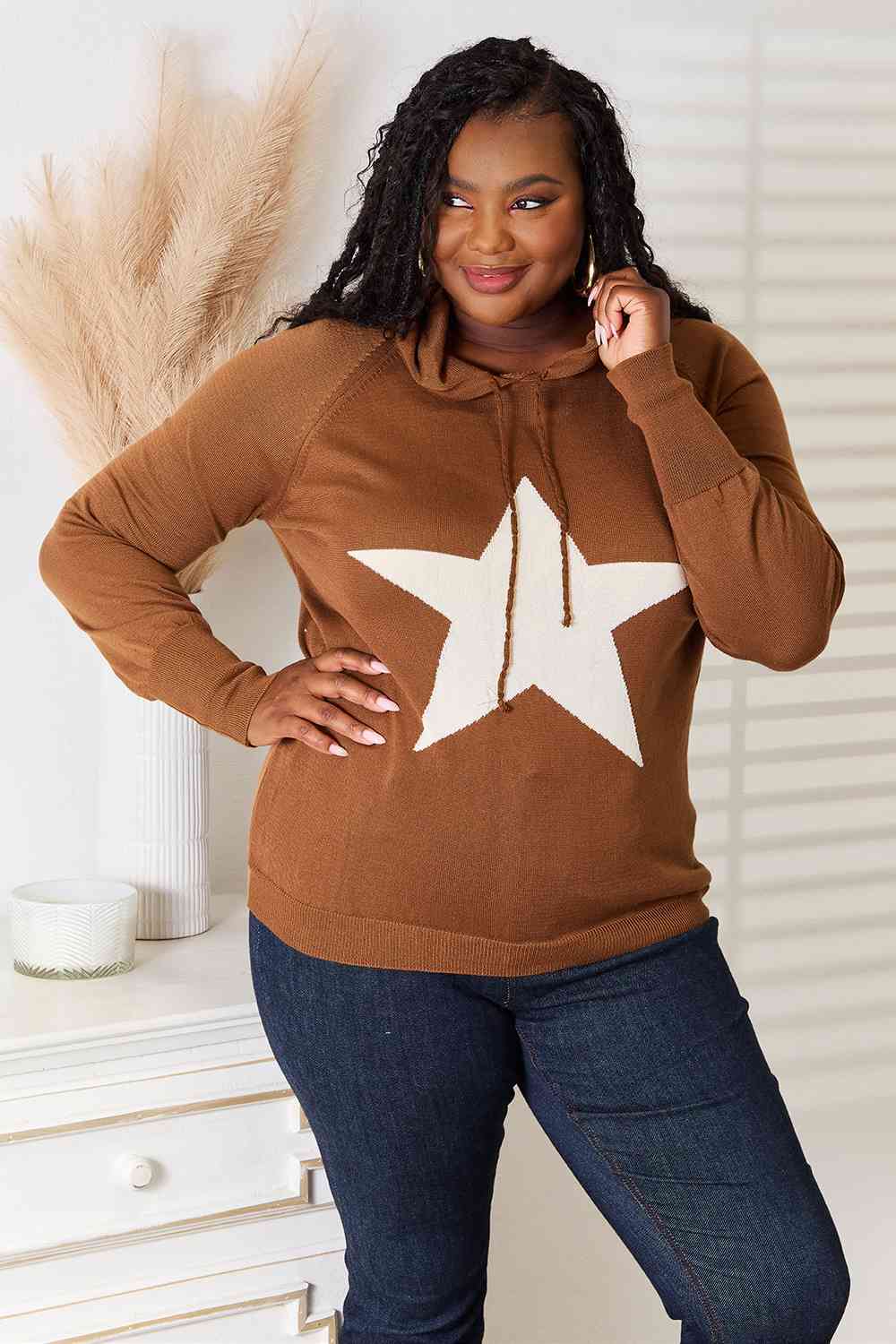 Heimish Full Size Star Graphic Hooded Sweater (BFD) T - Deals DejaVu