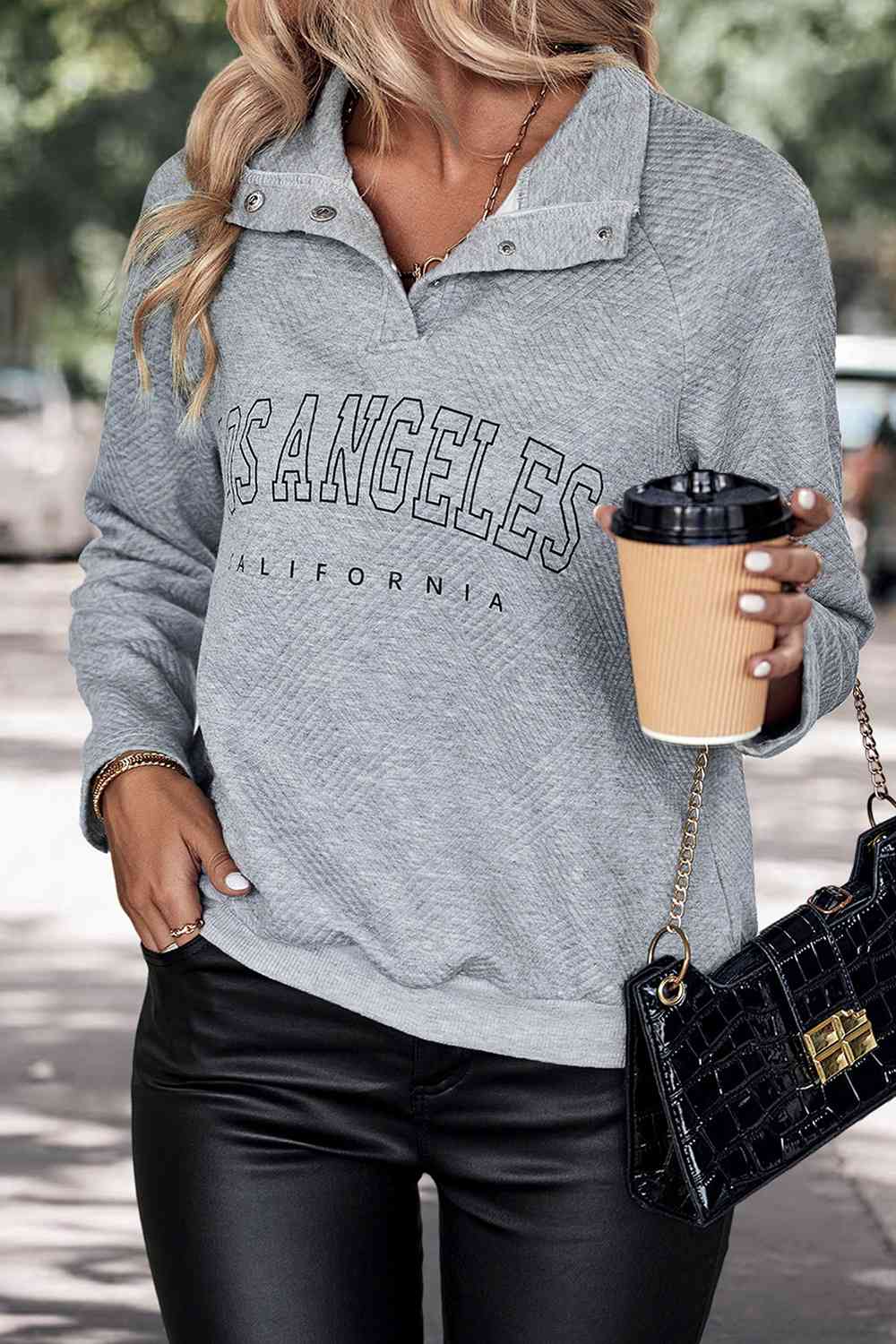 LOS ANGELES CALIFORNIA Graphic Quarter-Snap Sweatshirt - Deals DejaVu