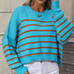 Striped Dropped Shoulder Round Neck Pullover Sweater - Deals DejaVu