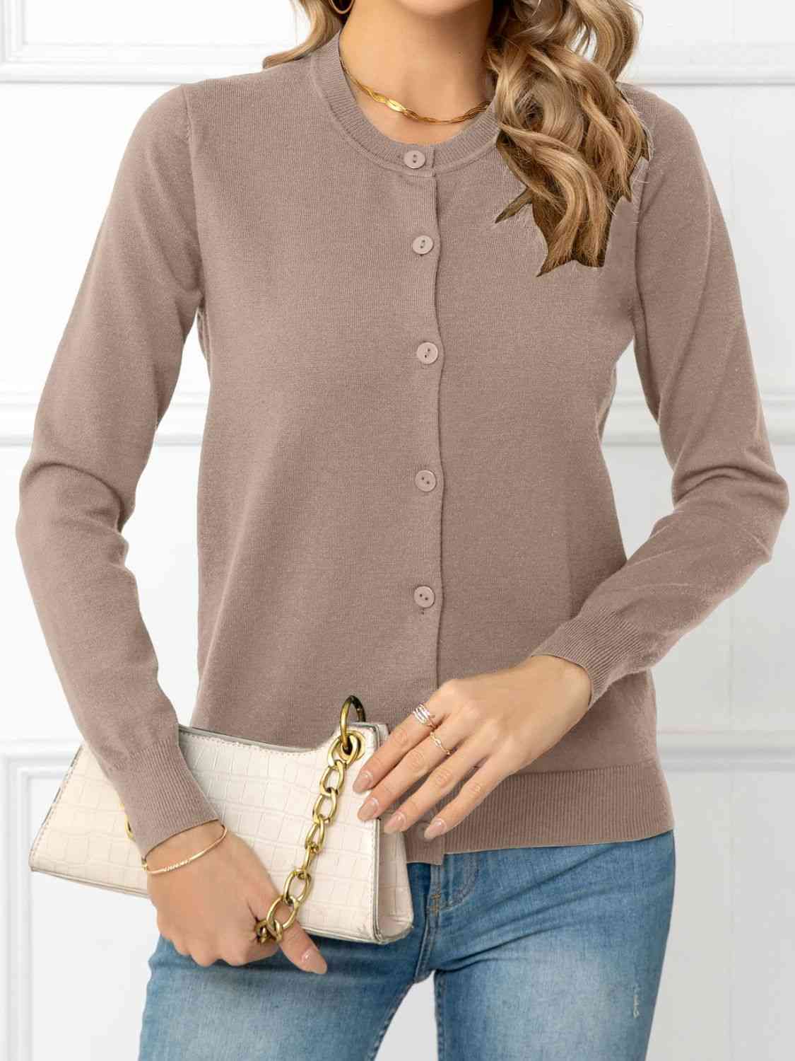 Button Down Round Neck Cardigan - Deals DejaVu