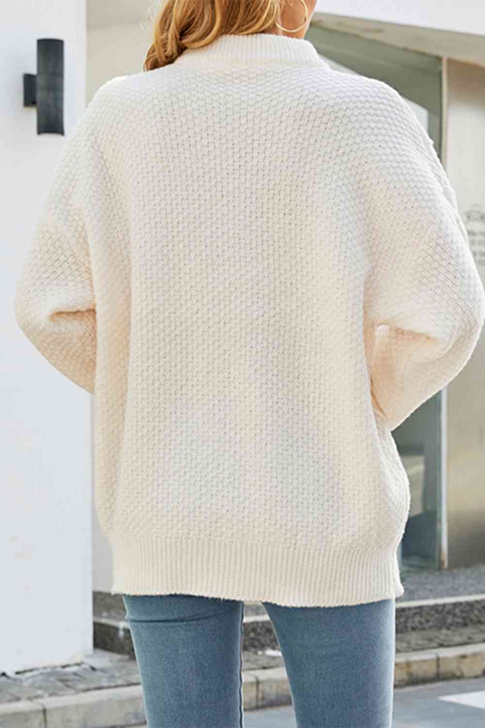 Cable-Knit Round Neck Long Sleeve Sweater - Deals DejaVu