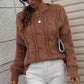 Woven Right Cable-Knit Openwork Round Neck Sweater