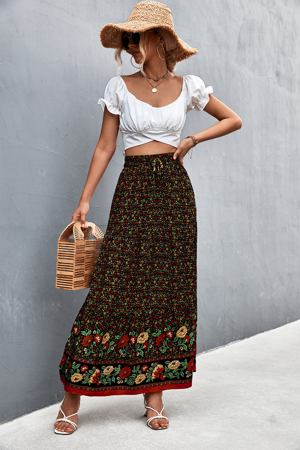 Floral Tied Maxi Skirt (TB7) T