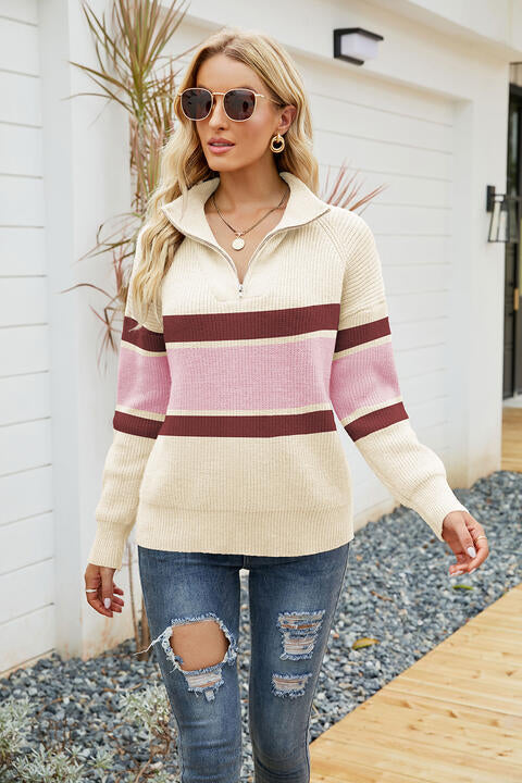 Quarter-Zip Collared Neck Sweater - Deals DejaVu